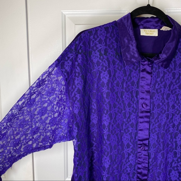 Victoria’s Secret Vintage Gold Label Purple Sheer Lace Nightgown - Picture 3 of 8